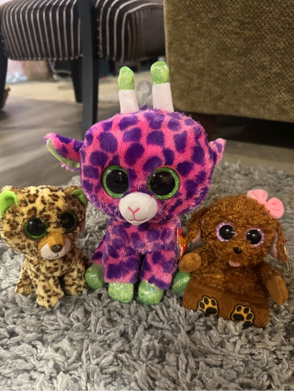 Ty Purple and Pink Giraffe Beanie Boo Plush with Green Sparkle Accents